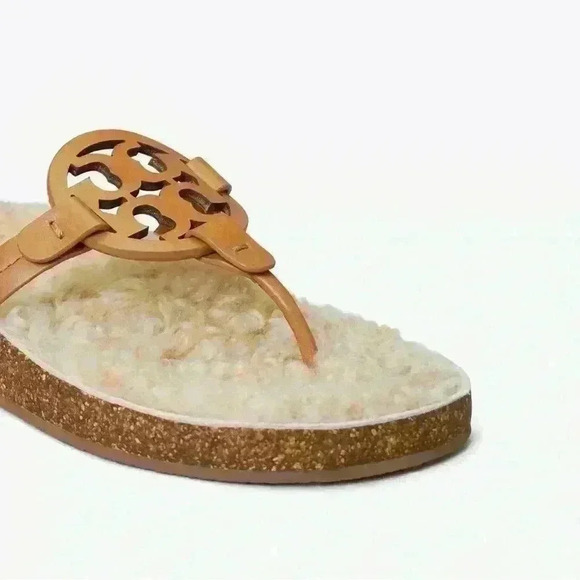 Tory Burch Miller Cloud Shearling Sandals, Caramel, size 7 - Picture 3 of 5